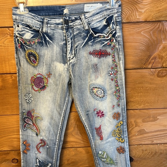 Banjara ban-jar-a Jeans denim Women's 29/10 Embroidered straight leg open hem - Picture 2 of 9